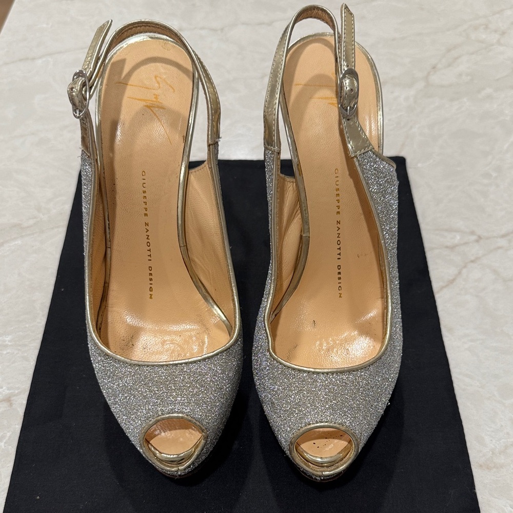 Giuseppe Zanotti Glittering Silver Slingback Heels